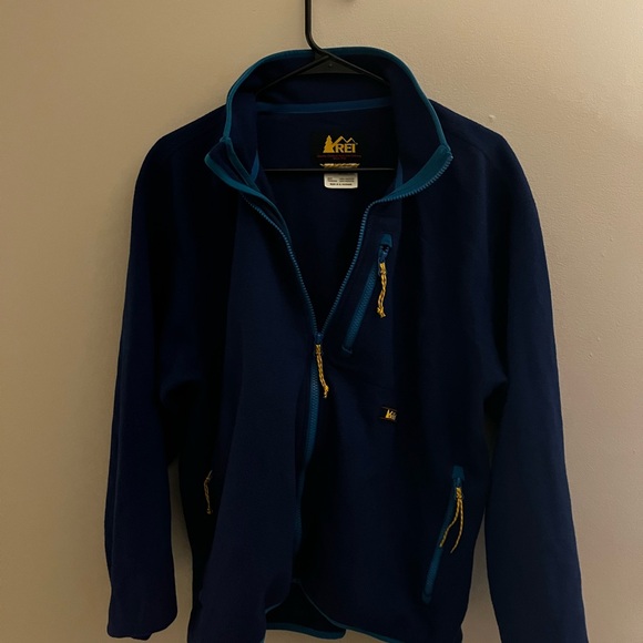 Navy Blue Fleece Jacket with Yellow Accents - Picture 2 of 4